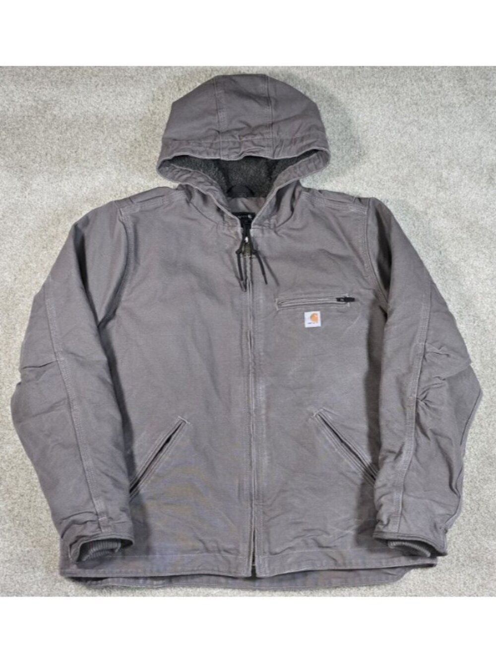 Carhartt 0J4392-W Duck Canvas Hooded Sherpa Lined Outdoor Work Coat Jacket Large